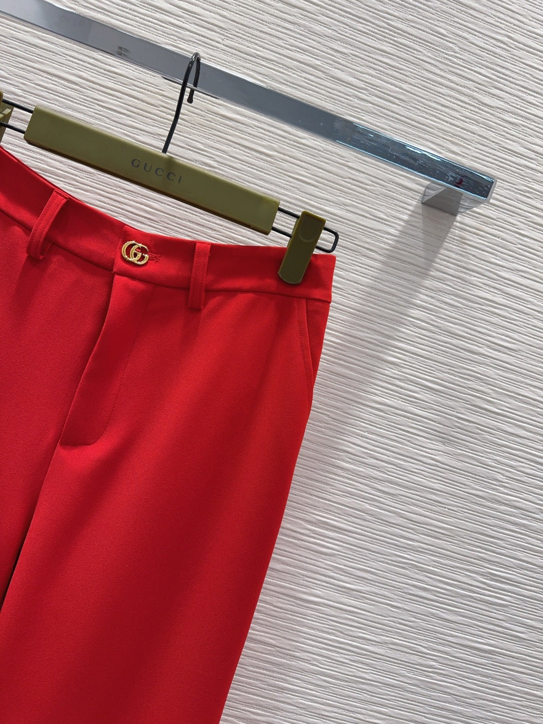 GG Crêpe Elegant Trousers With Double G Button Red Wool 346705