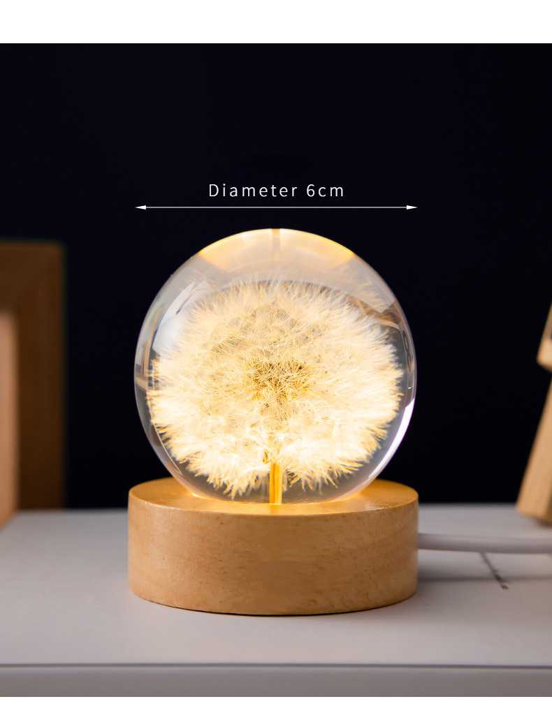 Dandelion Glowing Night Light Crystal Ball Eternal Flower Gift Wooden Birthday Gift For Girl