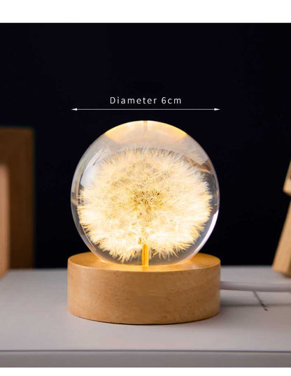 Dandelion Glowing Night Light Crystal Ball Eternal Flower Gift Wooden Birthday Gift For Girl