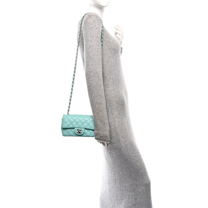 Lambskin Quilted Mini Rectangular Flap Light Blue