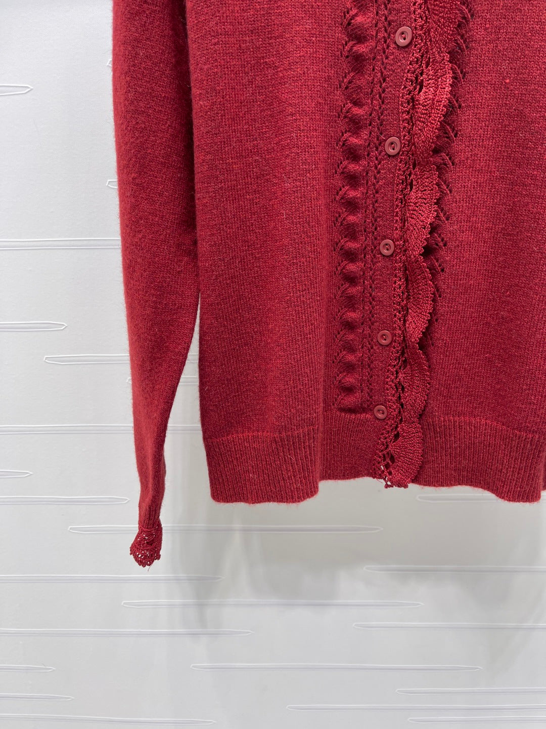 CC 26 Lace-Trimmed Knit Cardigan Red Wool 340992