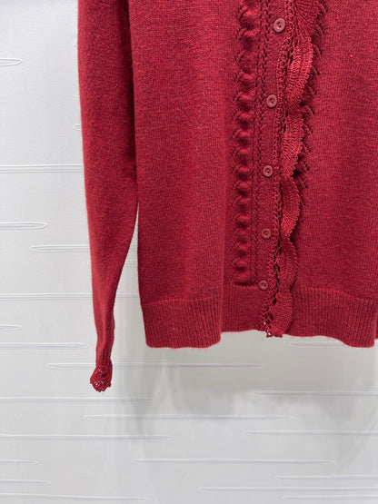 CC 26 Lace-Trimmed Knit Cardigan Red Wool 340992