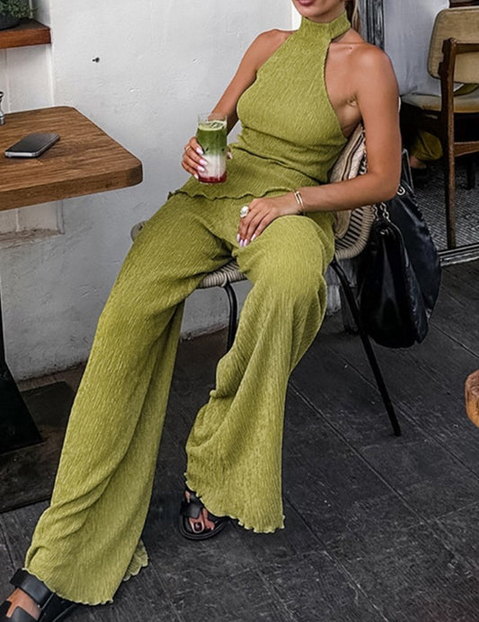 Casual Halter Backless Top and Pants Sets