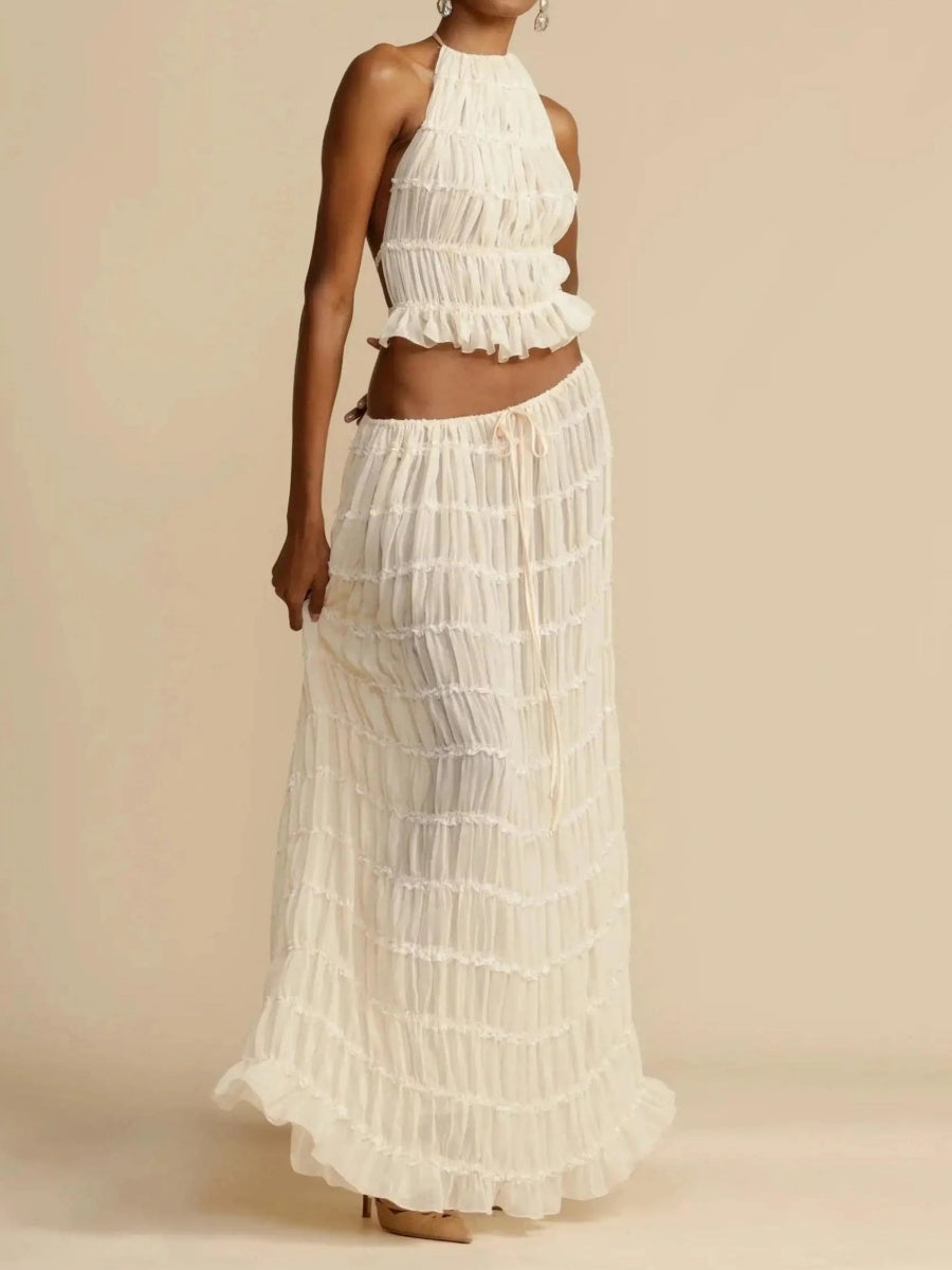 Ariana Tiered Chiffon Halter Two-Piece Maxi Set