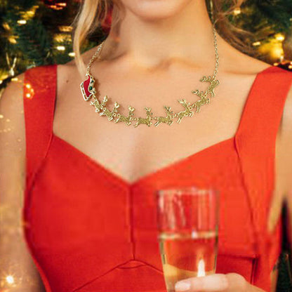 Creative Reindeer Sled Pendant Christmas Necklace