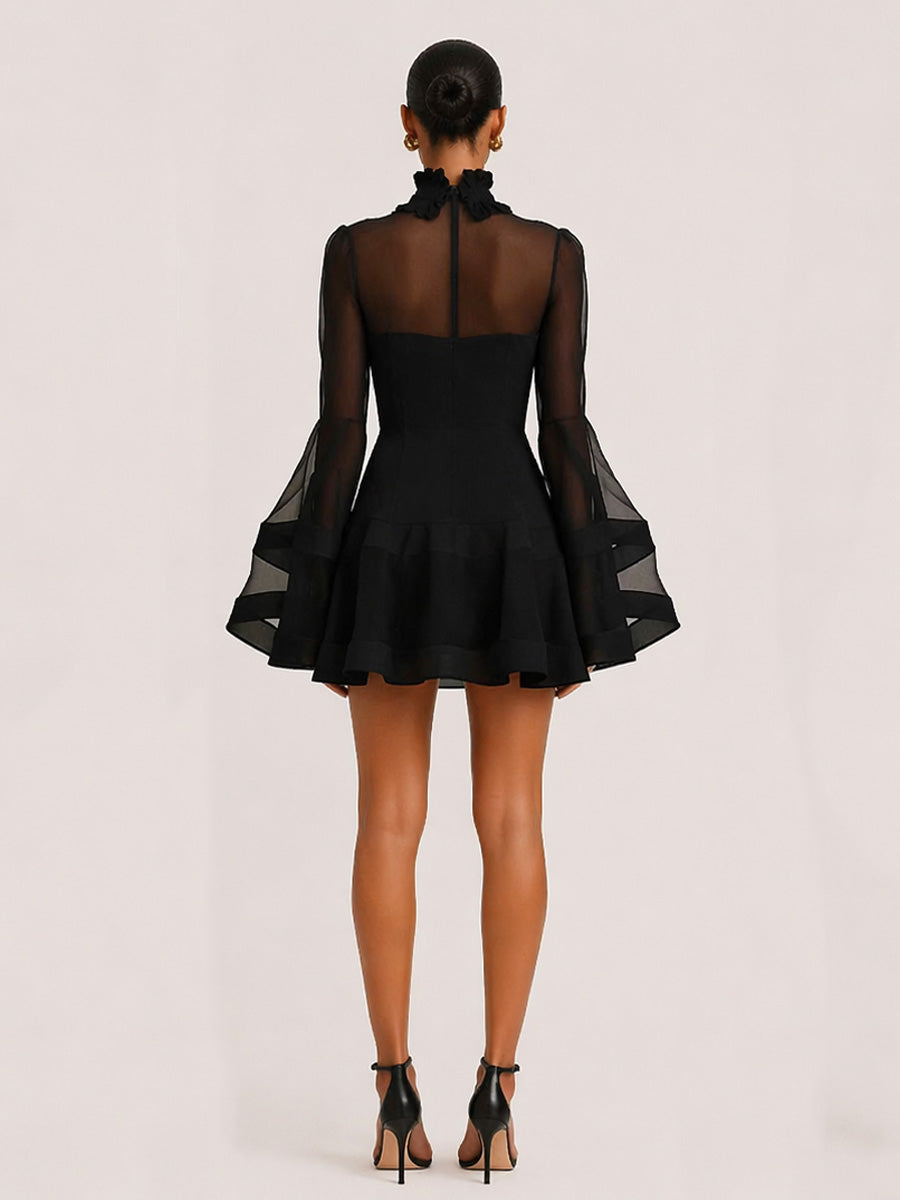 Delilah Long-Sleeve Mesh Mini Dress In Black