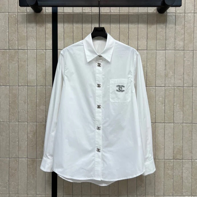 Chanel 2026 Logo Embroidered Shirt White Cotton 356991