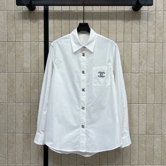 Chanel 2026 Logo Embroidered Shirt White Cotton 356991