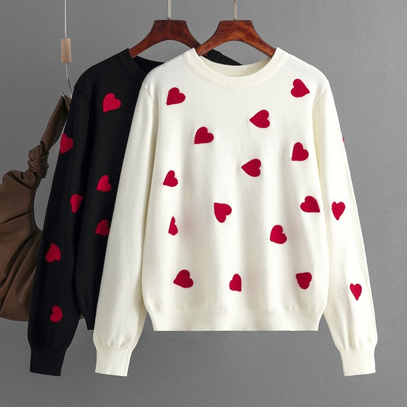 Round Neck Love Pullover Loose Sweater