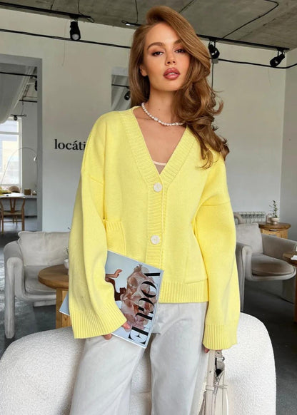 Oversized Knit Cardigan In Bright Yellow