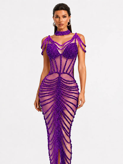 Olivia Rhinestone Cut-Out Maxi Dress