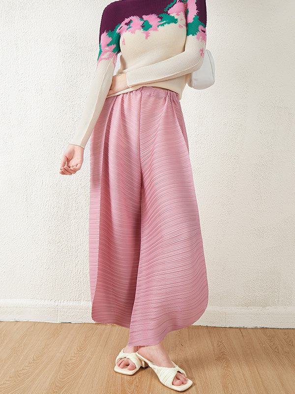 Wide Leg Loose Pleated High Waist Solid Color Tapered Pants