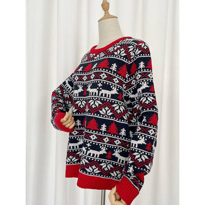 Christmas Loose Long Sleeves Printed Sweater Tops