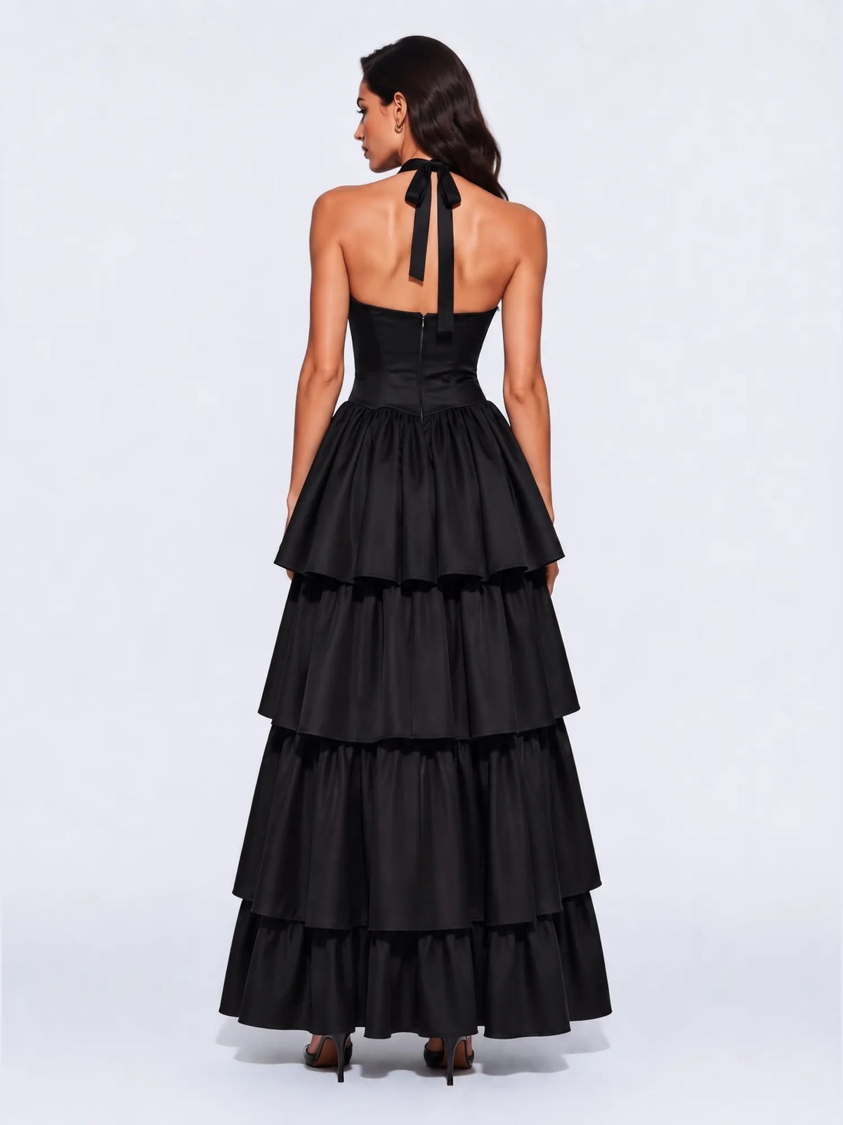 Imogen High-Low Tiered Ruffle Maxi Dress