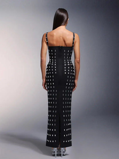 Adelina Hollow Diamond Bandage Maxi Dress