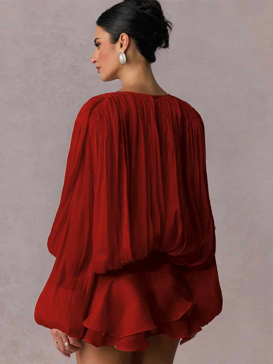 Katya Pleated Ruffle Hem Mini Dress