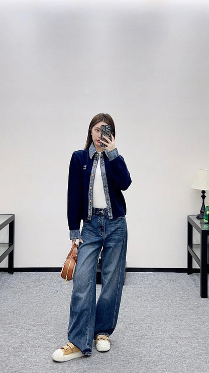 MIUMIU KNIT JACKET WITH DENIM STYLE 737