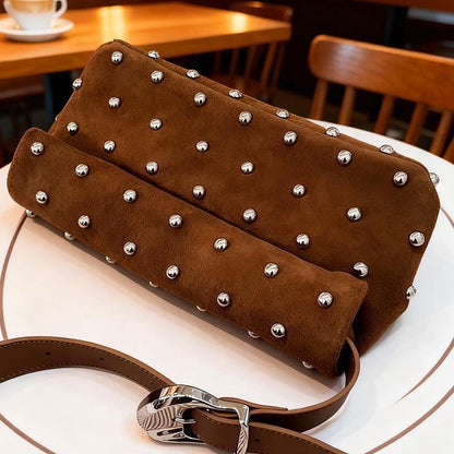 Vintage Studded Suede Handbag Shoulder Bag