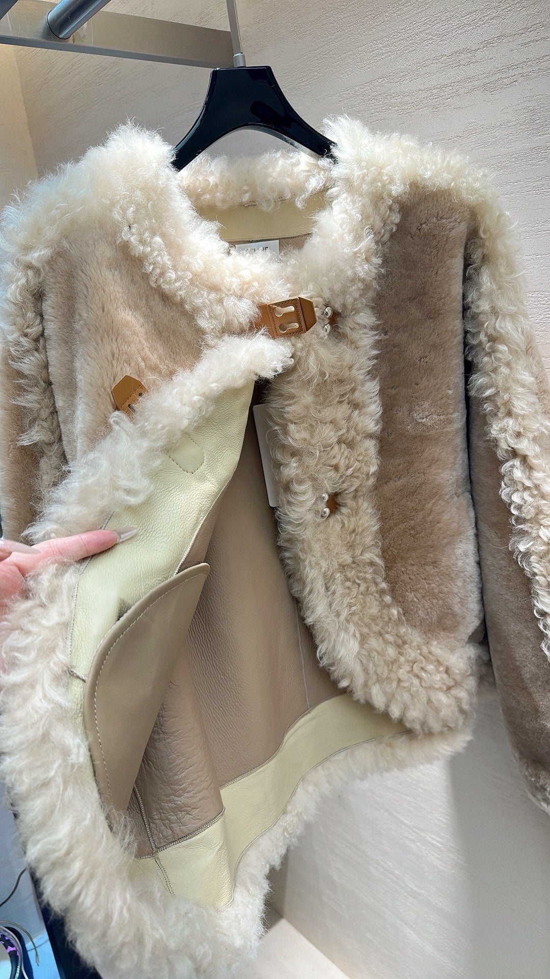 CELINE Shearling Brown Coat with Wool Trim 333327