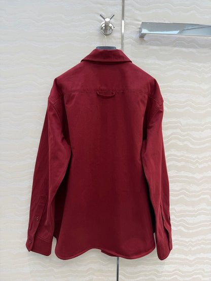 Miu SS26 Light Denim Shirt Amaranth Red Cotton 346164