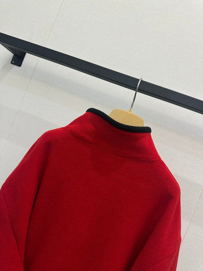 Miu Embroidered Fleece Hooded Zip-Up Jacket Red Cashmere 346102