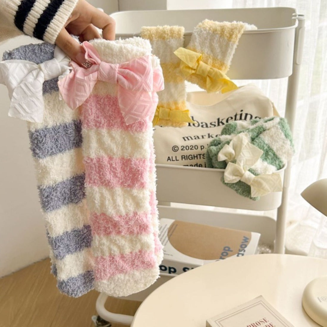 Rufia - Colorful Striped Bowknot Toweling Socks