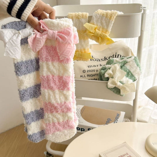 Rufia - Colorful Striped Bowknot Toweling Socks