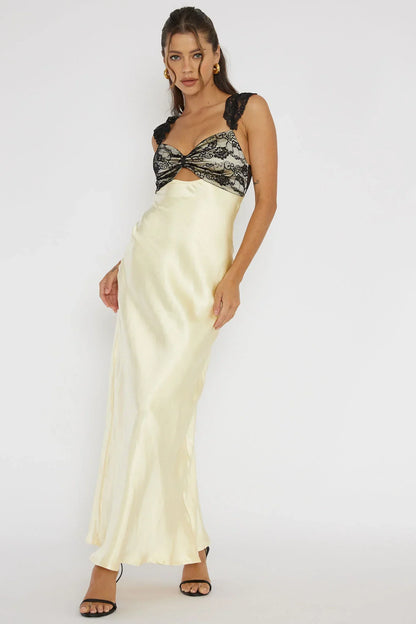 Claribel Lace Bust Maxi Dress Lemon