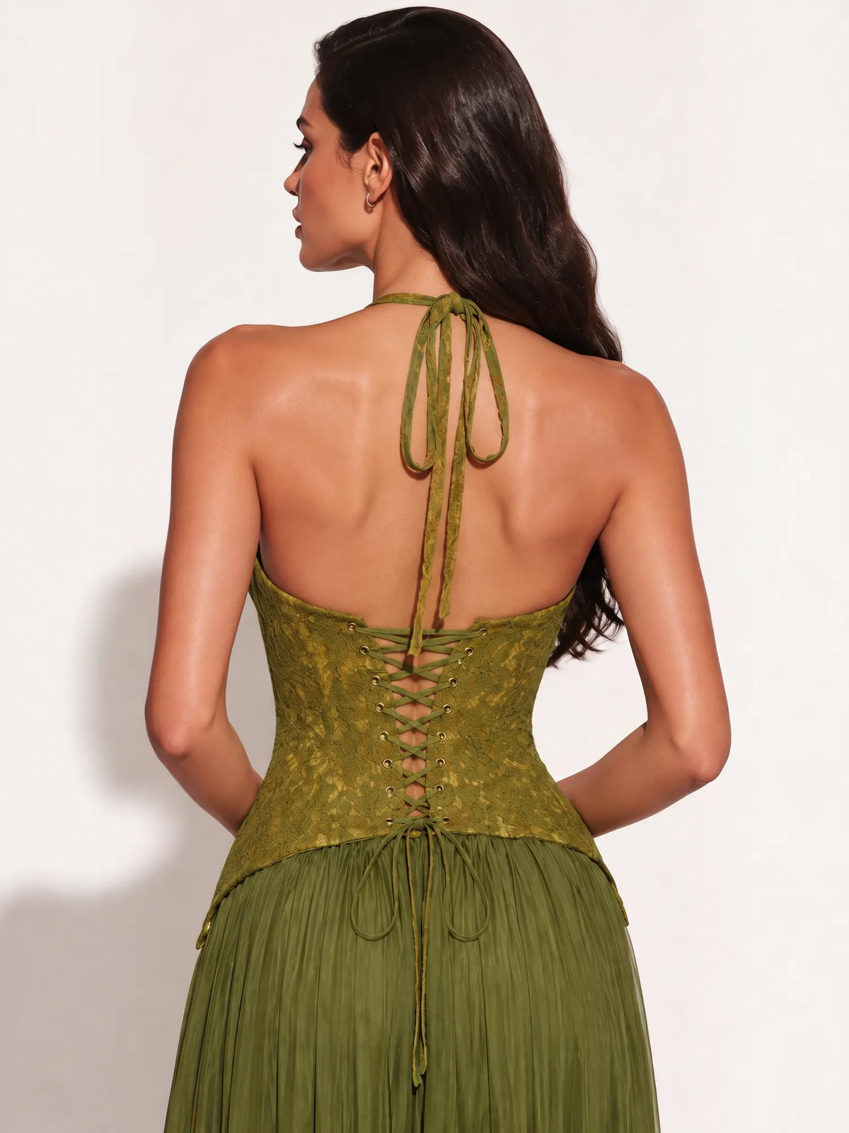 Maya Lace Bustier Pleated Maxi Dress