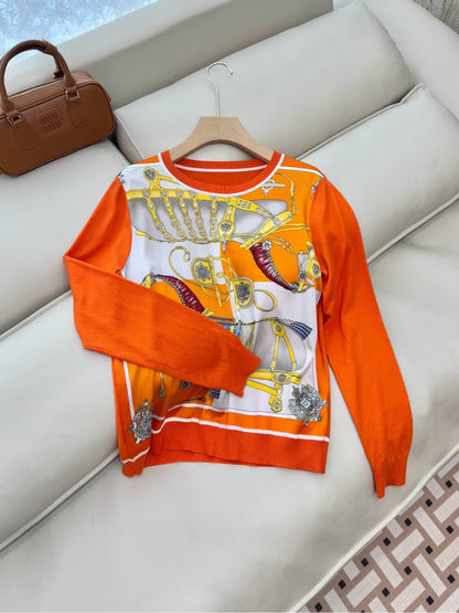 Hm Long Sleeve Knit Sweater Orange Silk