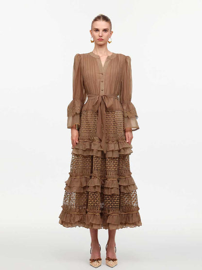 Katherine Elegant Ruffle Edge Midi Dress
