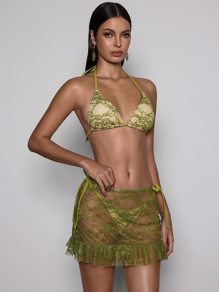 Nayeli Lace Ruffle Bikini Three Piece Set