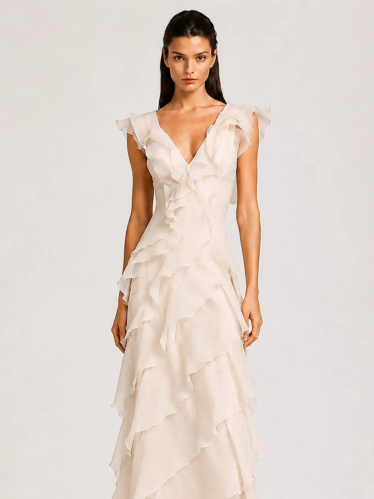 Calista Tulle Ruffle Maxi Dress