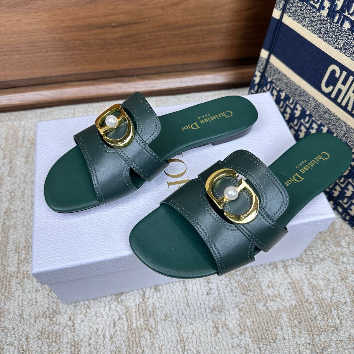CD Montaigne Sandals Turquoise in Calfskin 598170
