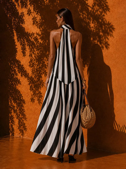 Evelynn Striped Halter-Neck Sleeveless Maxi Dress