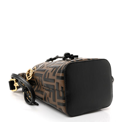 Vitello Liberty F is Fendi Bi-Color FF 1974 Embossed Mini Mon Tresor Bucket Bag Maya Black