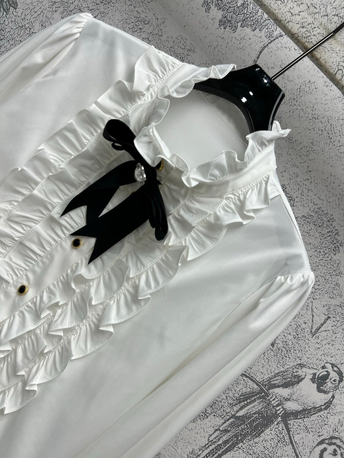 CC 25 Lace Pleated Shirt White Cotton