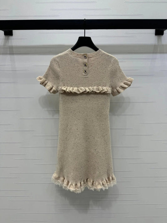 CHANEL SHORT-SLEEVE KNIT DRESS WITH RUFFLED TRIMS 274885