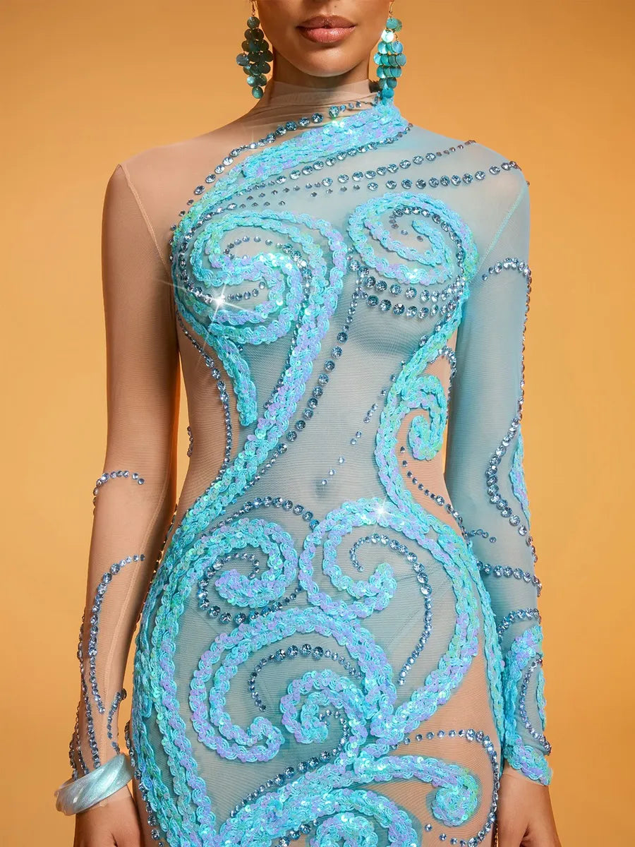 Adelaide Crystal Sequin Mesh Mini Dress