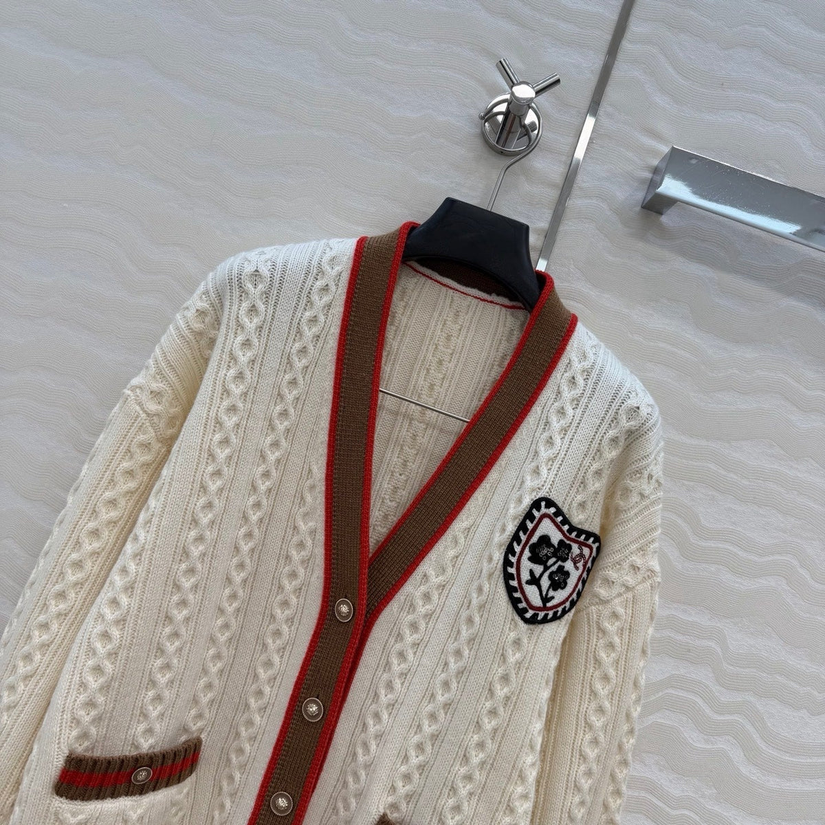 CC Spring 26 Cardigan White Brown Red Wool 342796