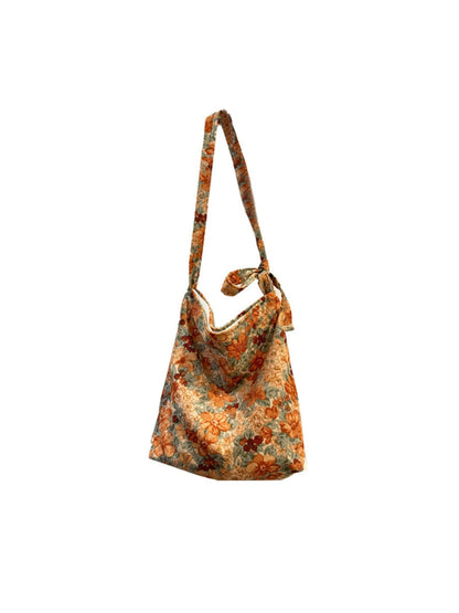 Cosbai - Canvas Crossbody Tote Bag with Floral Patterns
