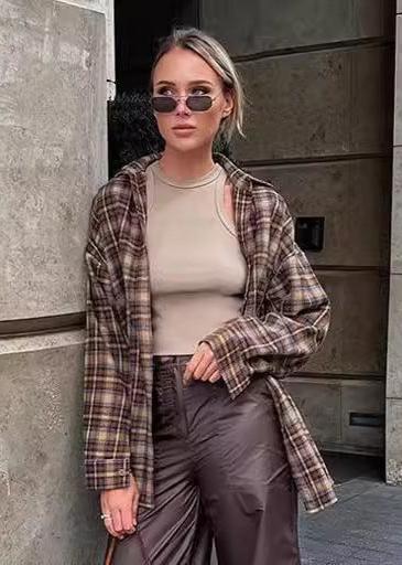 Retro Plaid Cotton Shirt With Relaxed Fit