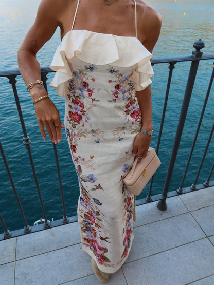 Arianne Floral Print Ruffled Bodycon Maxi Dress