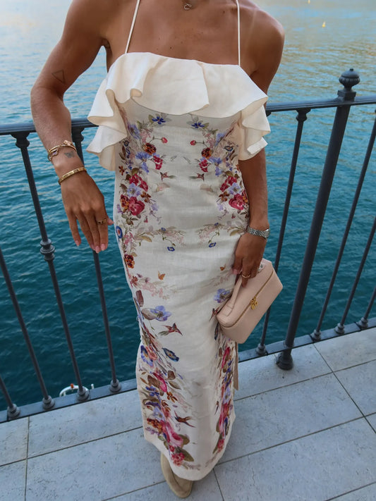 Arianne Floral Print Ruffled Bodycon Maxi Dress