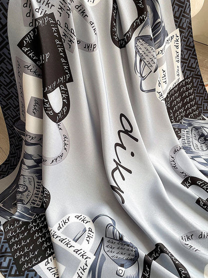 Vintage Letter Printed Square Shawl Scarf