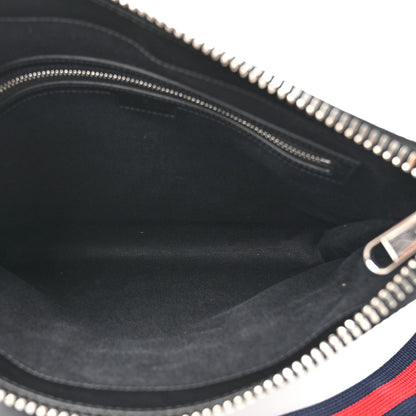 GG Supreme Monogram Appia Calfskin Web Flat Messenger Bag Black Grey
