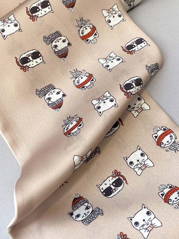 Simple Silk Imitation Cute Animal Printed Scarf