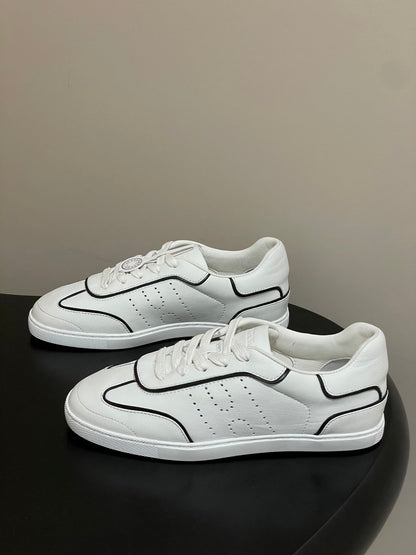 Hermes 26 Match Sneakers White Black in Calfskin 594338