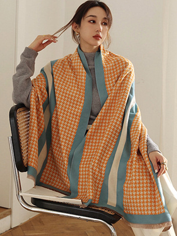 Urban Vintage Imitated Cashmere Houndstooth Shawl Scarf