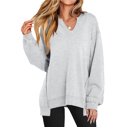 Color Striped V-Neck Loose Hoodie